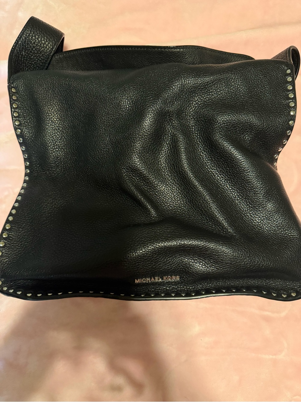 Michael Kors Black Pebbled Leather Stud-Trim Shoulder Bag